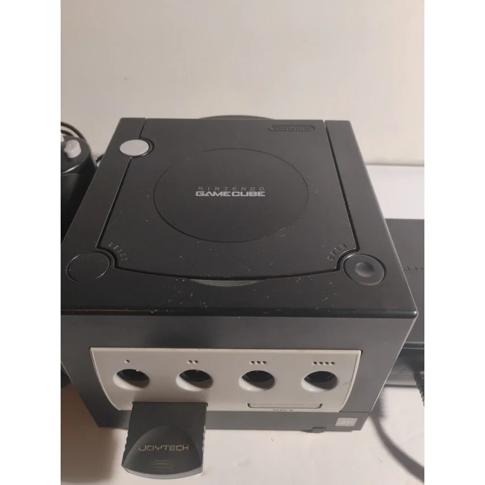 Nintendo GameCube Game Console Black System DOL 001 W/2 Remote, Adapter Tested